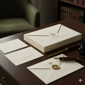 Elegant example of custom personalized stationery with embossed lettering, a sophisticated choice among **luxury office supplies**.