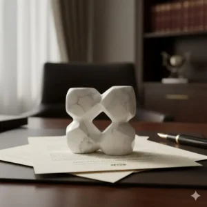 A beautifully carved, unique marble paperweight keeping documents tidy on a sleek desk, reflecting quality **luxury office supplies**.