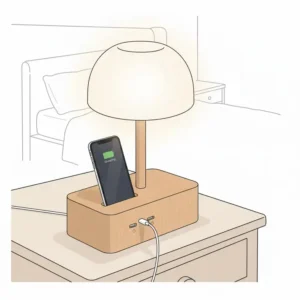 Bedside desk lamp integrated with functional charging stations for nightstands in a modern room.