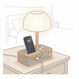 Efficient cable management system using specialized charging stations for nightstands to declutter cords.