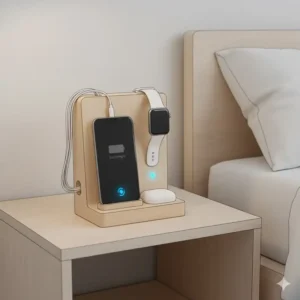 Space-saving and small-sized charging stations for nightstands perfect for tiny bedside surfaces.