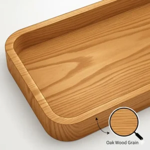 Close-up illustration showing the grain and finish of an oak wood bedside valet.