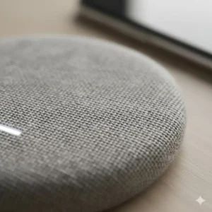 Detailed close-up showing the high-quality woven fabric texture of a linen wireless phone charger.