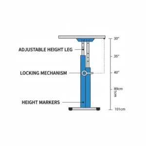 Diagram showing the adjustable height mechanism of a professional slide under bed table.