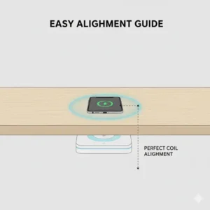 Illustration 3: Correct phone alignment with the best under desk wireless charger for optimal magnetic induction.