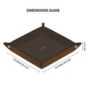 Detailed dimensions and size measurements for a compact charging catch all tray.
