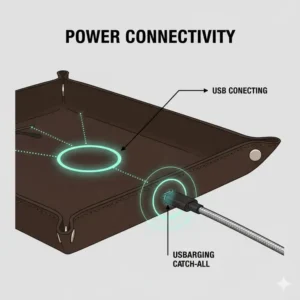 Close-up view of the rear power input port on a modern charging catch all tray.