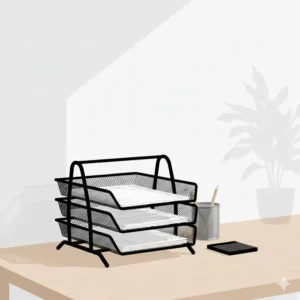 Minimalist mesh desktop tray for daily office paper storage and document sorting