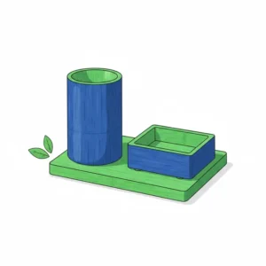 Eco-friendly stained bamboo colorful desk organizers in vibrant blue and green shades for a sustainable desk.