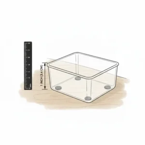 Measurement diagram showing the exact height and width of a 1 inch drawer organizer for shallow cabinetry.