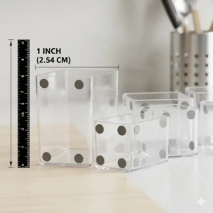 Close-up of durable clear plastic 1 inch drawer organizer bins with non-slip bottom grips for stability.