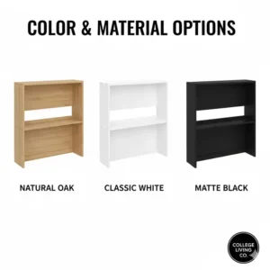 Comparison of different color and material finishes for a dorm hutch.
