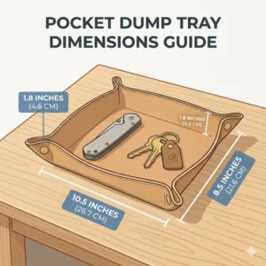 Illustration showing the height and width dimensions of a standard rectangular pocket dump tray.