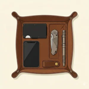 Close-up shot showing the high-quality stitching and water-resistant interior of an edc tray organizer.