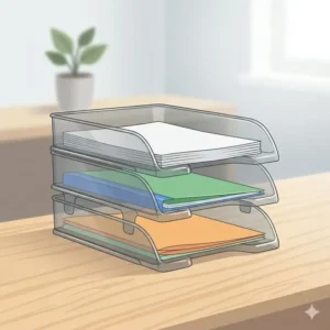 A durable, transparent letter tray plastic design holding important business documents.