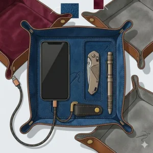 Soft microfiber lining inside an edc tray organizer designed to prevent scratches on watches and eyewear.