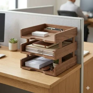 Space-saving stacking trays for office cubicles, perfect for organizing documents in small, compact work areas.