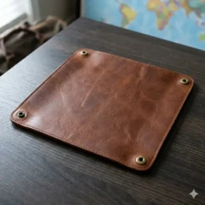 A collapsible travel everyday carry tray with corner snaps laid flat for easy packing.