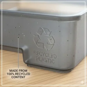 Close-up texture shot of a high-quality, matte-finish letter tray plastic made from recycled content.