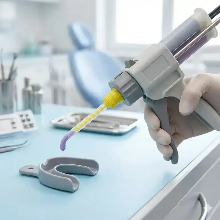 A high-quality professional dental tray gun used for dispensing impression materials in a clinical setting.