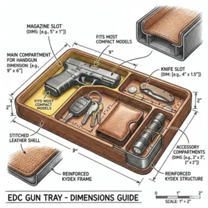 A bedside edc gun tray used as a nightstand valet for secure and quick access to gear.