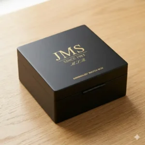 A sleek, minimalist matte black personalised mens jewellery box designed for modern accessories.