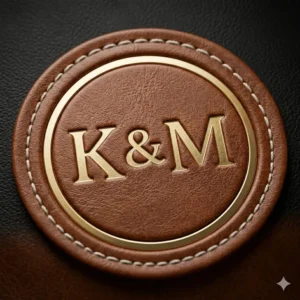 Close-up detail of a custom monogrammed leather catchall tray showing the precision of the gold-foiled stamped initials.
