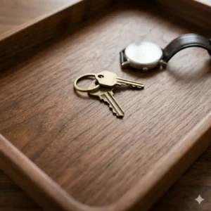 Handcrafted walnut wood small catch all tray showing natural grain texture.