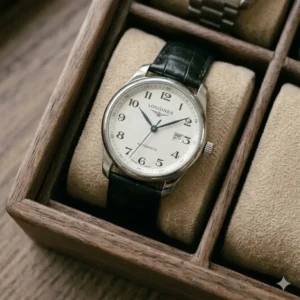 A large 12-slot multi-slot watch display tray showing a diverse collection.