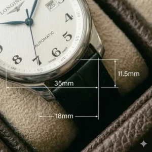 An infographic showing the watch tray dimensions and size chart for slot measurements.
