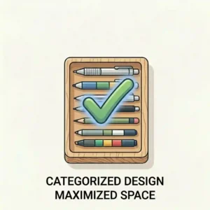 A minimalist line art illustration of an aesthetic workspace featuring a simple pencil tray.